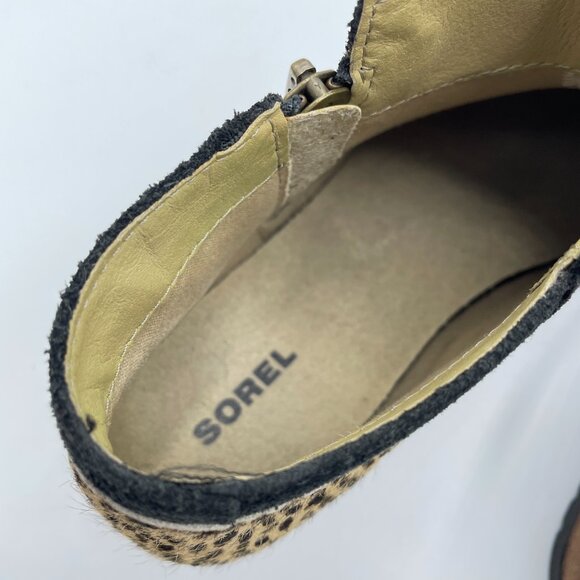 SOREL Boots Suede Leather Side Zip Ankle Booties Black/Tan Animal Women's 7.5 - Picture 9 of 12